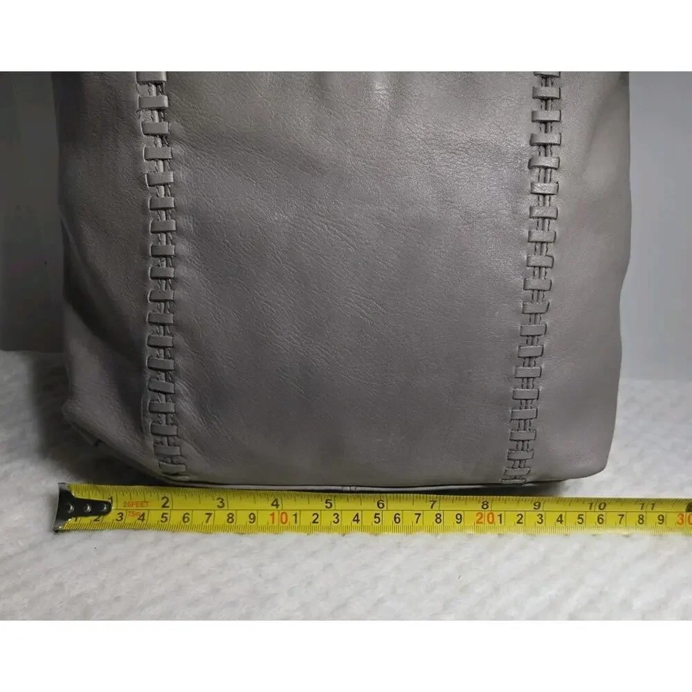 Tommy Bahama Gray Leather Hobo Shoulder Bag Whipstitch Zip Purse